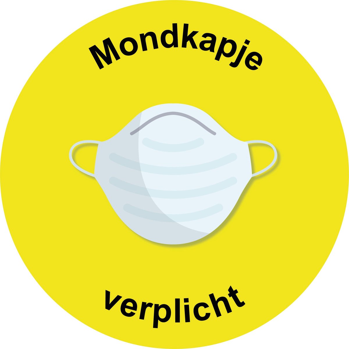 Sticker mondkapje verplicht Geel ø15cm| Corona Sticker | Stickertoko.nl